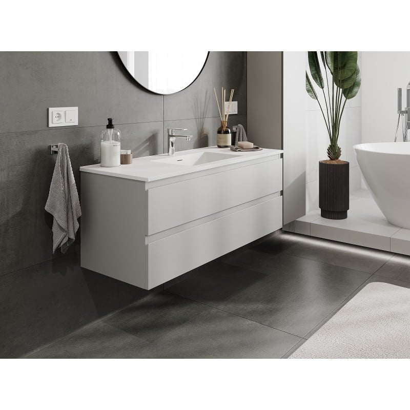 Mexen Orio Badezimmerschrank 120 cm mit Waschbecken Otis, 2 Schubladen, grau matt/weiß matt - 91A10-12047-2-BFF62-W18M01