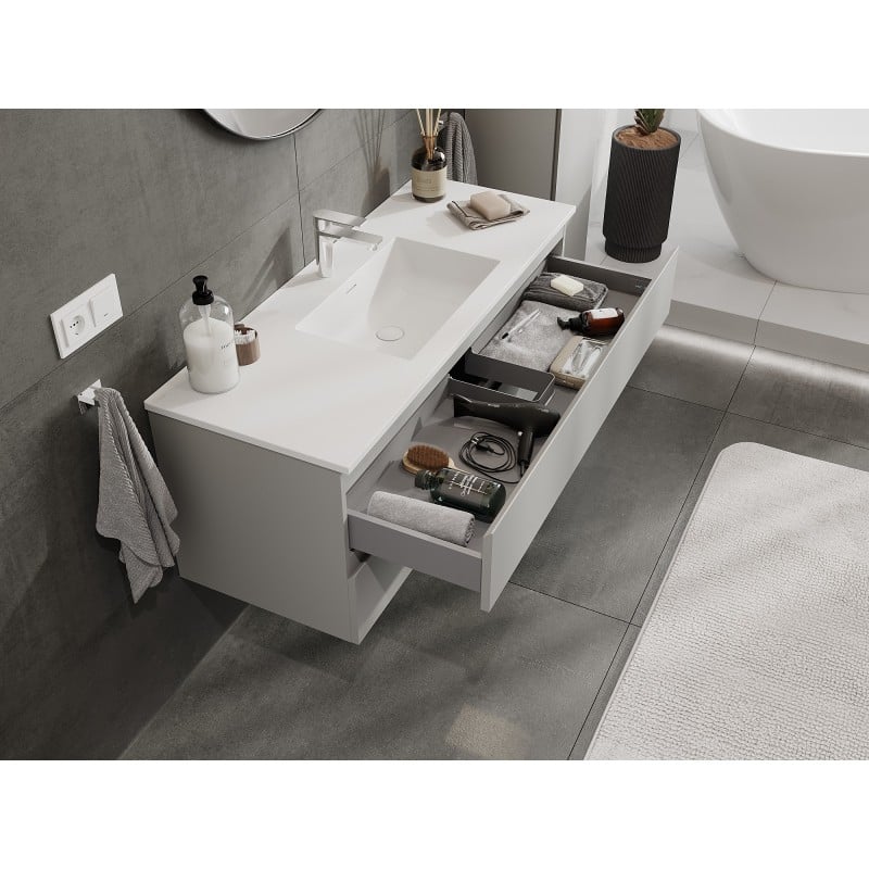 Mexen Orio Badezimmerschrank 120 cm mit Waschbecken Otis, 2 Schubladen, grau matt/weiß matt - 91A10-12047-2-BFF62-W18M01