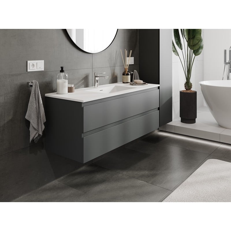 Mexen Orio Badezimmerschrank 120 cm mit Waschbecken Otis, 2 Schubladen, Graphit matt/weiß matt - 91A10-12047-2-BFF66-W18M01