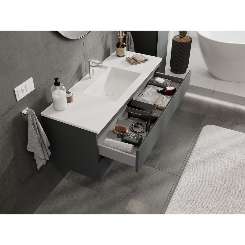Mexen Orio Badezimmerschrank 120 cm mit Waschbecken Otis, 2 Schubladen, Graphit matt/weiß matt - 91A10-12047-2-BFF66-W18M01