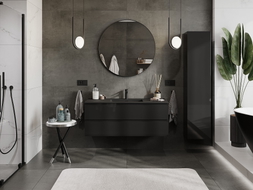 Mexen Orio Badezimmerschrank 120 cm mit Waschbecken Otis, 2 Schubladen, schwarz glänzend/schwarz matt