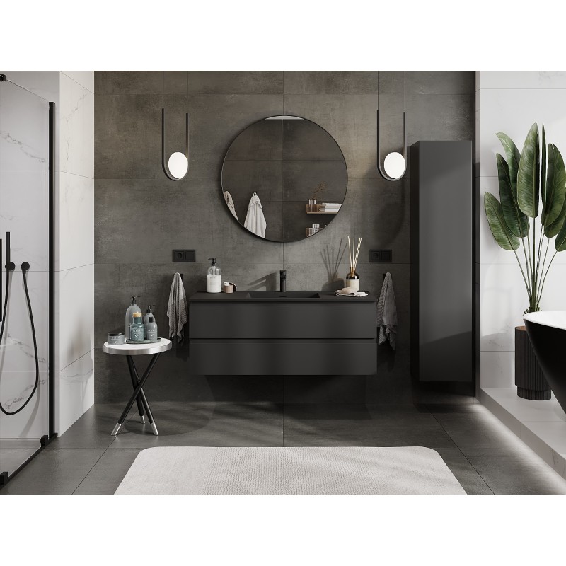 Mexen Orio Badezimmerschrank 120 cm mit Waschbecken Otis, 2 Schubladen, schwarz matt - 91A10-12047-2-BFF71-W18M71