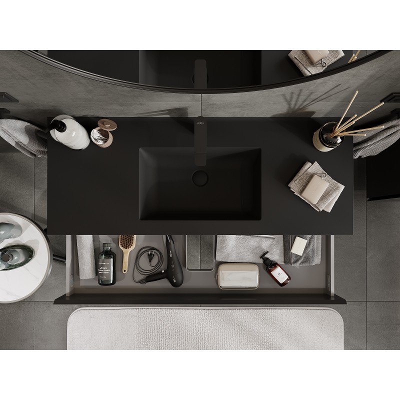 Mexen Orio Badezimmerschrank 120 cm mit Waschbecken Otis, 2 Schubladen, schwarz matt - 91A10-12047-2-BFF71-W18M71