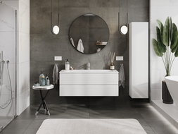 Mexen Orio Badezimmerschrank 120 cm mit Waschbecken Vela, 2 Schubladen, weiß glänzend - 91A10-12047-2-BFF00-W23M00