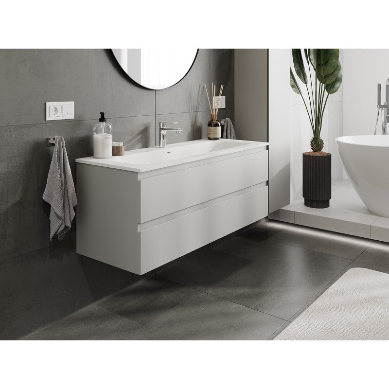 Mexen Orio Badezimmerschrank 120 cm mit Waschbecken Vela, 2 Schubladen, grau matt/weiß matt - 91A10-12047-2-BFF62-W23M01