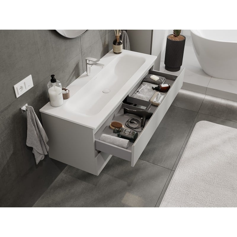 Mexen Orio Badezimmerschrank 120 cm mit Waschbecken Vela, 2 Schubladen, grau matt/weiß matt - 91A10-12047-2-BFF62-W23M01