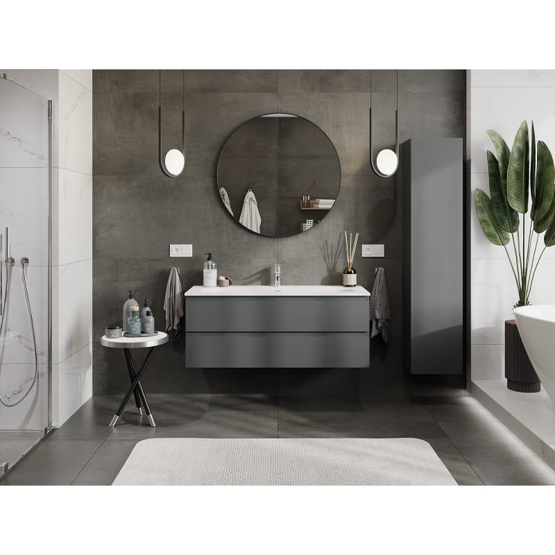 Mexen Orio Badezimmerschrank 120 cm mit Waschbecken Vela, 2 Schubladen, Graphit matt/Weiß matt - 91A10-12047-2-BFF66-W23M01