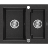 Mexen Carlos 1,5-Kammer Granitspüle 582 x 475 mm, schwarz/silber metallic, Chromsiphon - 6518581500-73