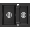 Mexen Carlos Granitspüle 1,5 Becken 582 x 475 mm, schwarz/silber metallic, Chrom-Siphon - 6518581500-73