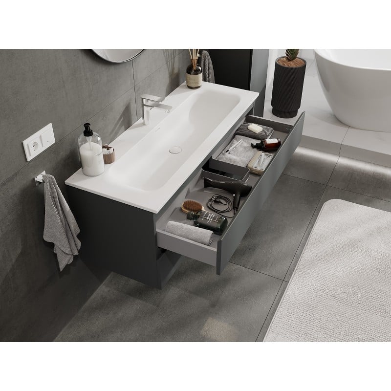 Mexen Orio Badezimmerschrank 120 cm mit Waschbecken Vela, 2 Schubladen, Graphit matt/Weiß matt - 91A10-12047-2-BFF66-W23M01