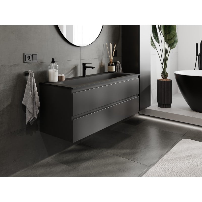 Mexen Orio Badezimmerschrank 120 cm mit Waschbecken Vela, 2 Schubladen, schwarz matt - 91A10-12047-2-BFF71-W23M71