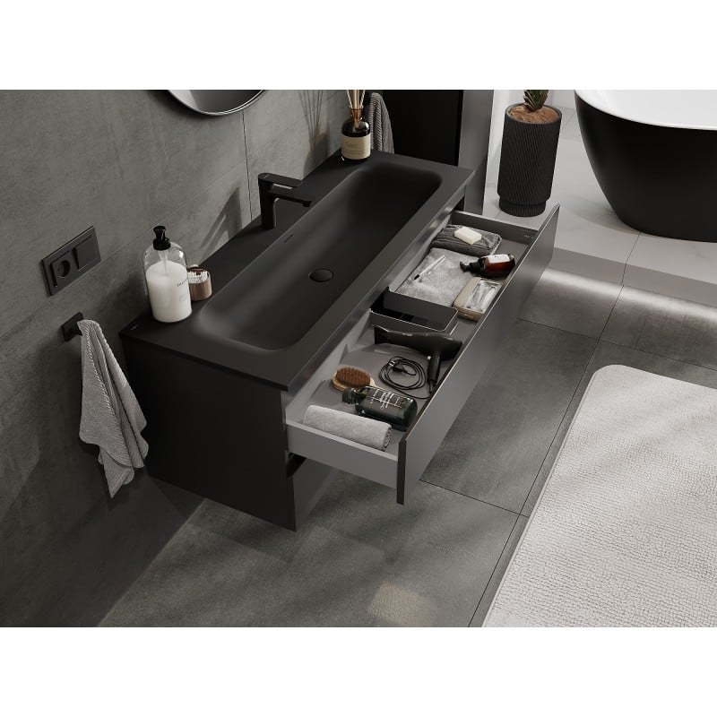 Mexen Orio Badezimmerschrank 120 cm mit Waschbecken Vela, 2 Schubladen, schwarz matt - 91A10-12047-2-BFF71-W23M71