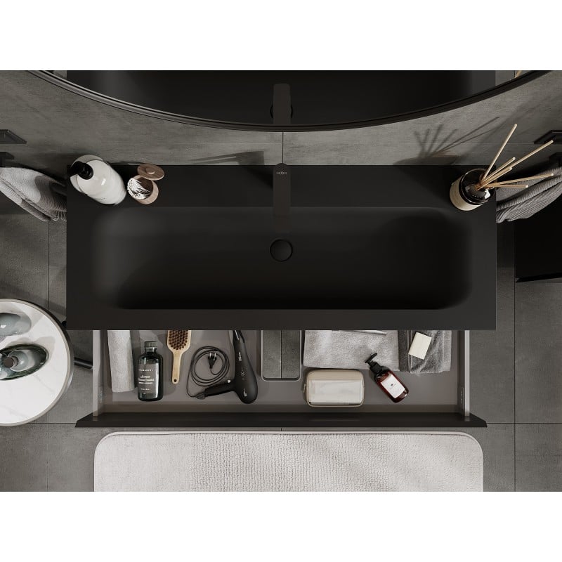 Mexen Orio Badezimmerschrank 120 cm mit Waschbecken Vela, 2 Schubladen, schwarz matt - 91A10-12047-2-BFF71-W23M71