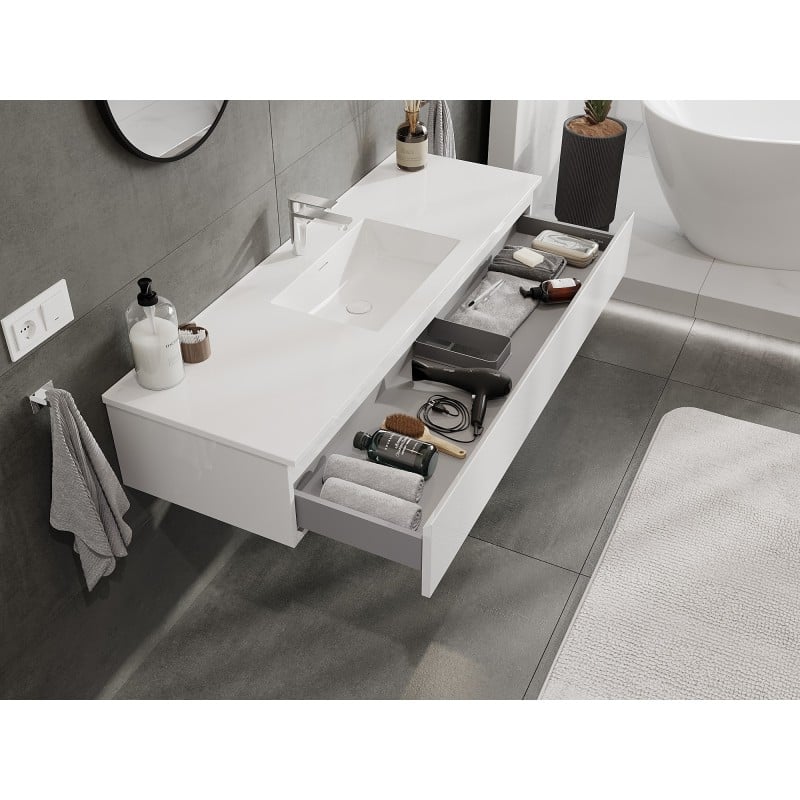 Mexen Orio Badschrank 140 cm mit Waschbecken Otis, 1 Schublade, weiß glänzend - 91A10-14023-1-BF00-W18M00
