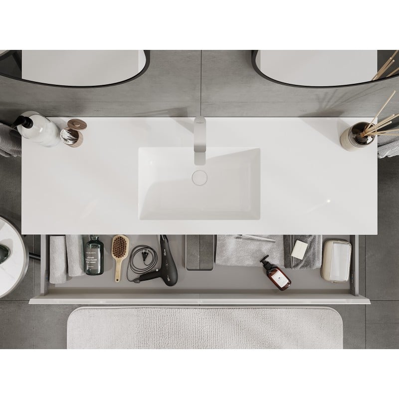 Mexen Orio Badschrank 140 cm mit Waschbecken Otis, 1 Schublade, weiß glänzend - 91A10-14023-1-BF00-W18M00