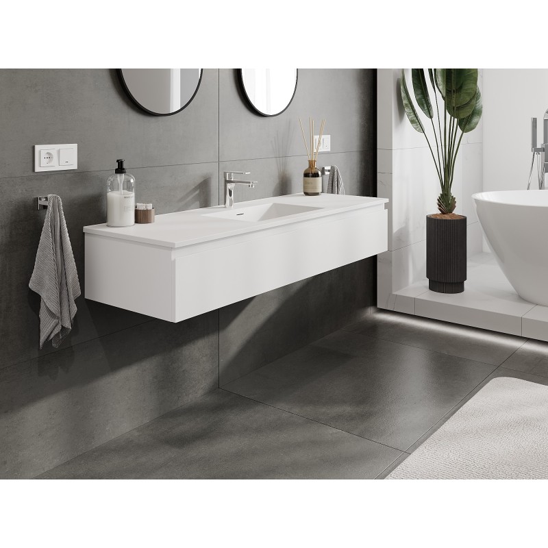 Mexen Orio Badezimmerschrank 140 cm mit Waschbecken Otis, 1 Schublade, weiß matt - 91A10-14023-1-BF01-W18M01