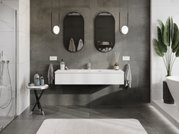 Mexen Orio Badezimmerschrank 140 cm mit Waschbecken Otis, 1 Schublade, weiß matt - 91A10-14023-1-BF01-W18M01
