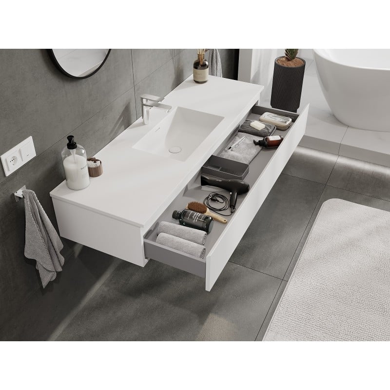 Mexen Orio Badezimmerschrank 140 cm mit Waschbecken Otis, 1 Schublade, weiß matt - 91A10-14023-1-BF01-W18M01