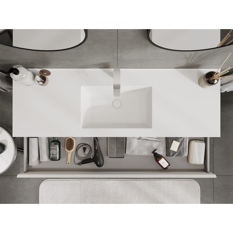 Mexen Orio Badezimmerschrank 140 cm mit Waschbecken Otis, 1 Schublade, weiß matt - 91A10-14023-1-BF01-W18M01