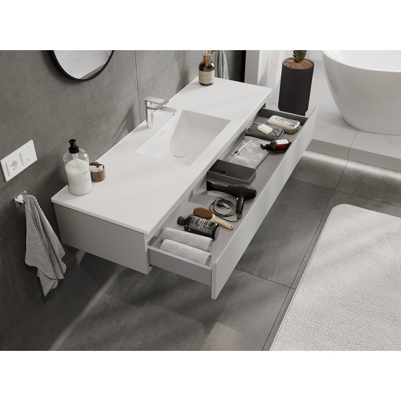 Mexen Orio Badezimmerschrank 140 cm mit Waschbecken Otis, 1 Schublade, grau matt/weiß matt - 91A10-14023-1-BF62-W18M01
