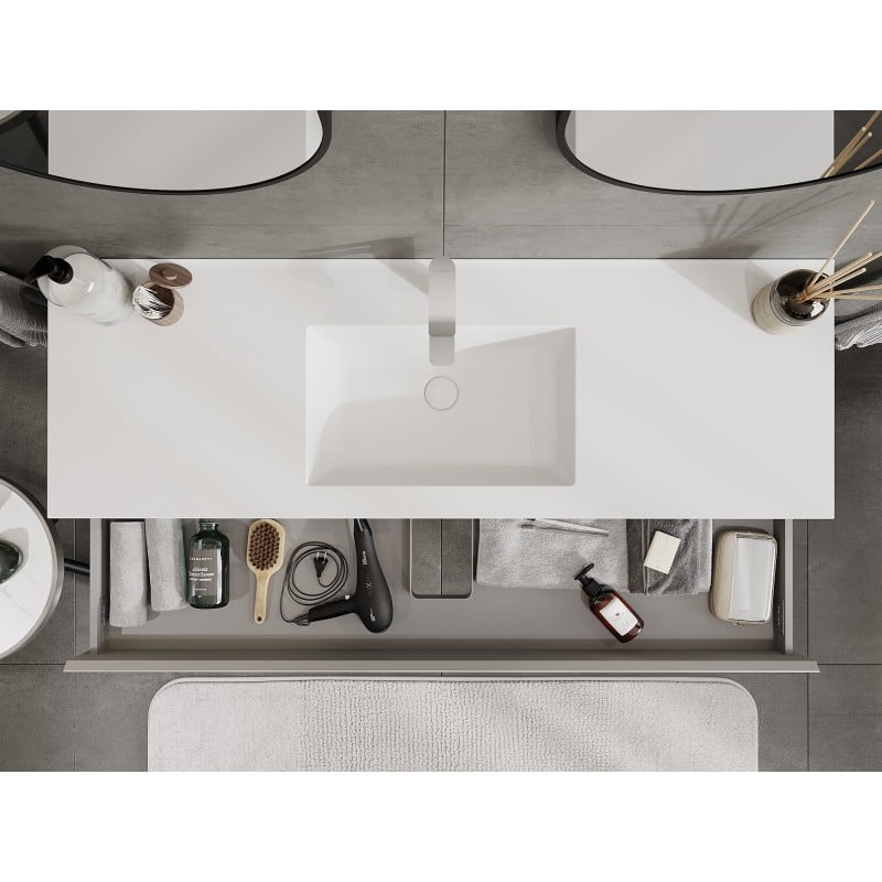 Mexen Orio Badezimmerschrank 140 cm mit Waschbecken Otis, 1 Schublade, grau matt/weiß matt - 91A10-14023-1-BF62-W18M01