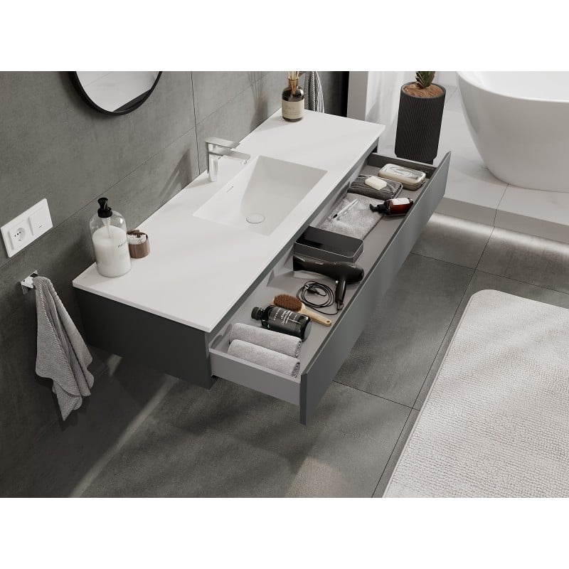 Mexen Orio Badezimmer-Unterschrank 140 cm mit Waschbecken Otis, 1 Schublade, grafit matt/weiß matt - 91A10-14023-1-BF66-W18M01