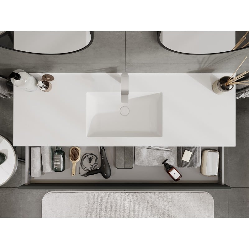 Mexen Orio Badezimmer-Unterschrank 140 cm mit Waschbecken Otis, 1 Schublade, grafit matt/weiß matt - 91A10-14023-1-BF66-W18M01