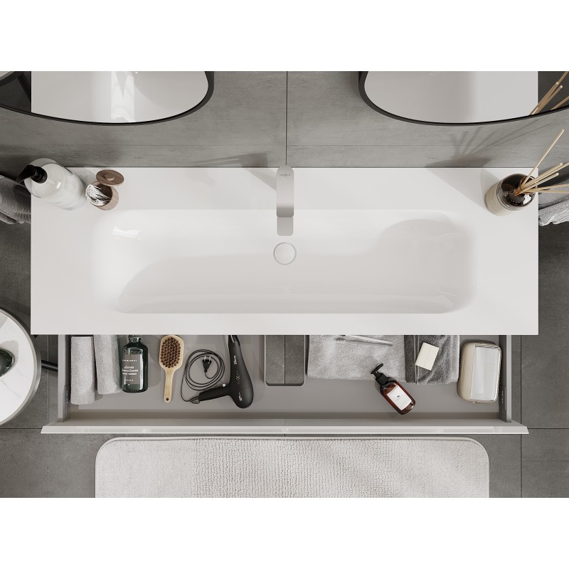 Mexen Orio Badezimmerschrank 140 cm mit Waschbecken Vela, 1 Schublade, weißer Glanz - 91A10-14023-1-BF00-W23M00