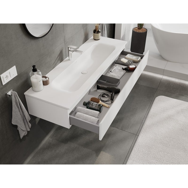 Mexen Orio Badezimmerschrank 140 cm mit Waschbecken Vela, 1 Schublade, weiß matt - 91A10-14023-1-BF01-W23M01