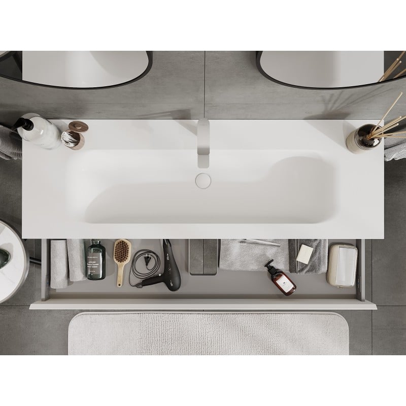 Mexen Orio Badezimmerschrank 140 cm mit Waschbecken Vela, 1 Schublade, weiß matt - 91A10-14023-1-BF01-W23M01