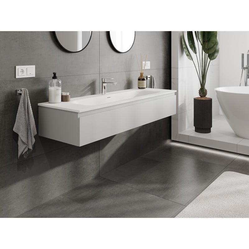 Mexen Orio Badezimmerunterschrank 140 cm mit Waschbecken Vela, 1 Schublade, grau matt/weiß matt - 91A10-14023-1-BF62-W23M01