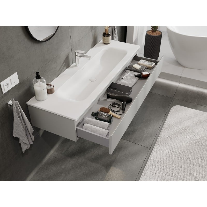 Mexen Orio Badezimmerunterschrank 140 cm mit Waschbecken Vela, 1 Schublade, grau matt/weiß matt - 91A10-14023-1-BF62-W23M01