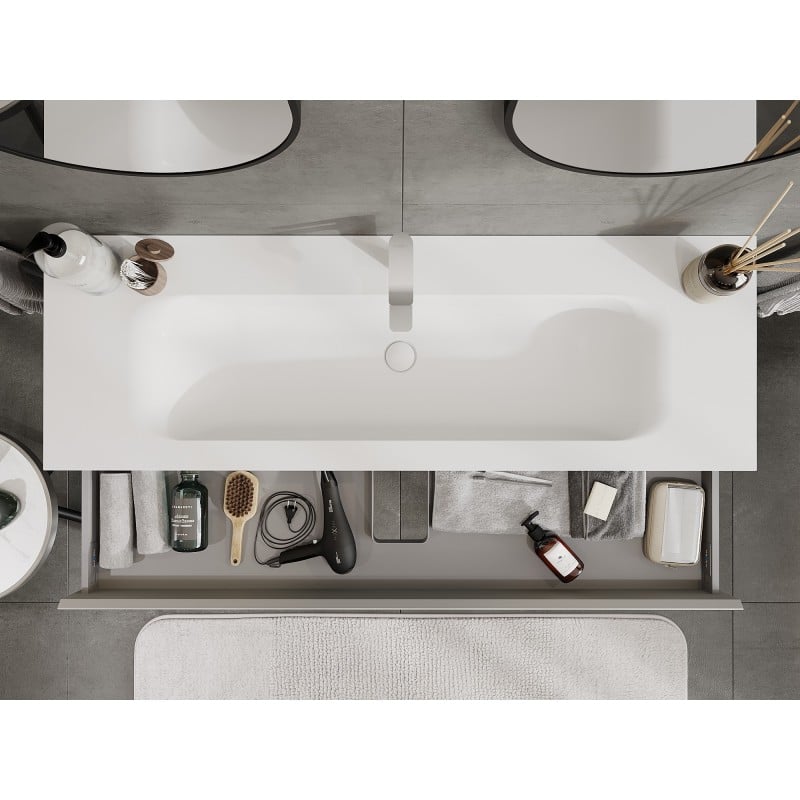 Mexen Orio Badezimmerunterschrank 140 cm mit Waschbecken Vela, 1 Schublade, grau matt/weiß matt - 91A10-14023-1-BF62-W23M01
