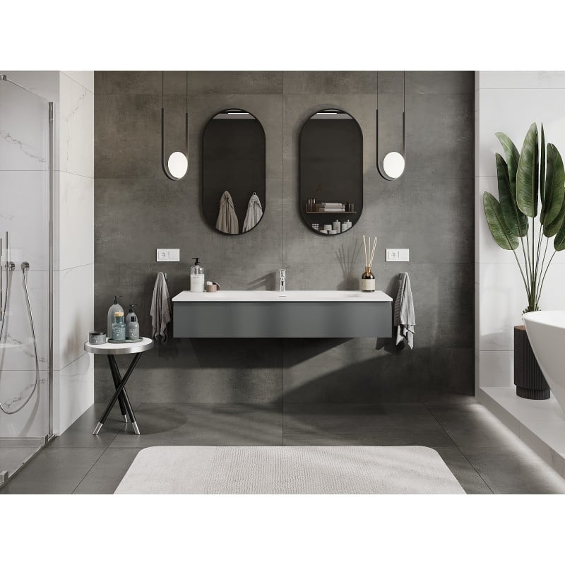 Mexen Orio Badezimmerschrank 140 cm mit Waschbecken Vela, 1 Schublade, Graphit matt/Weiß matt - 91A10-14023-1-BF66-W23M01