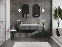 Mexen Orio Badezimmerschrank 140 cm mit Waschbecken Vela, 1 Schublade, Graphit matt/Weiß matt - 91A10-14023-1-BF66-W23M01