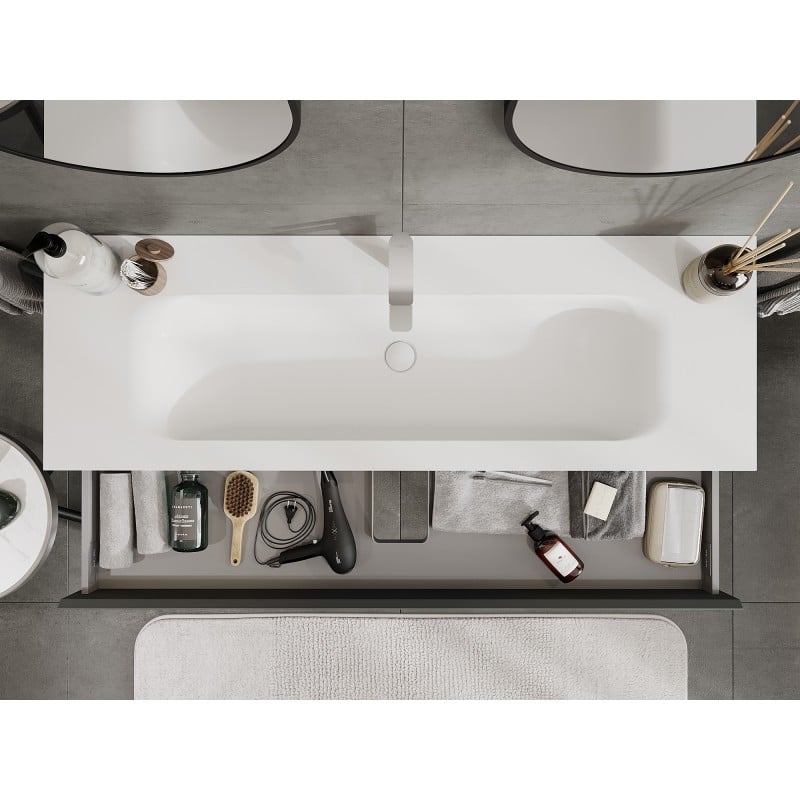 Mexen Orio Badezimmerschrank 140 cm mit Waschbecken Vela, 1 Schublade, Graphit matt/Weiß matt - 91A10-14023-1-BF66-W23M01