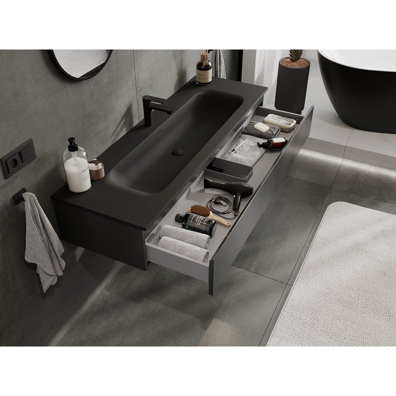 Mexen Orio Badezimmerschrank 140 cm mit Waschbecken Vela, 1 Schublade, schwarz matt - 91A10-14023-1-BF71-W23M71