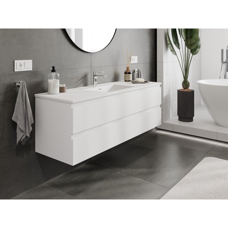 Mexen Orio Badezimmer-Schrank 140 cm mit Waschbecken Otis, 2 Schubladen, weiß matt - 91A10-14047-2-BFF01-W18M01