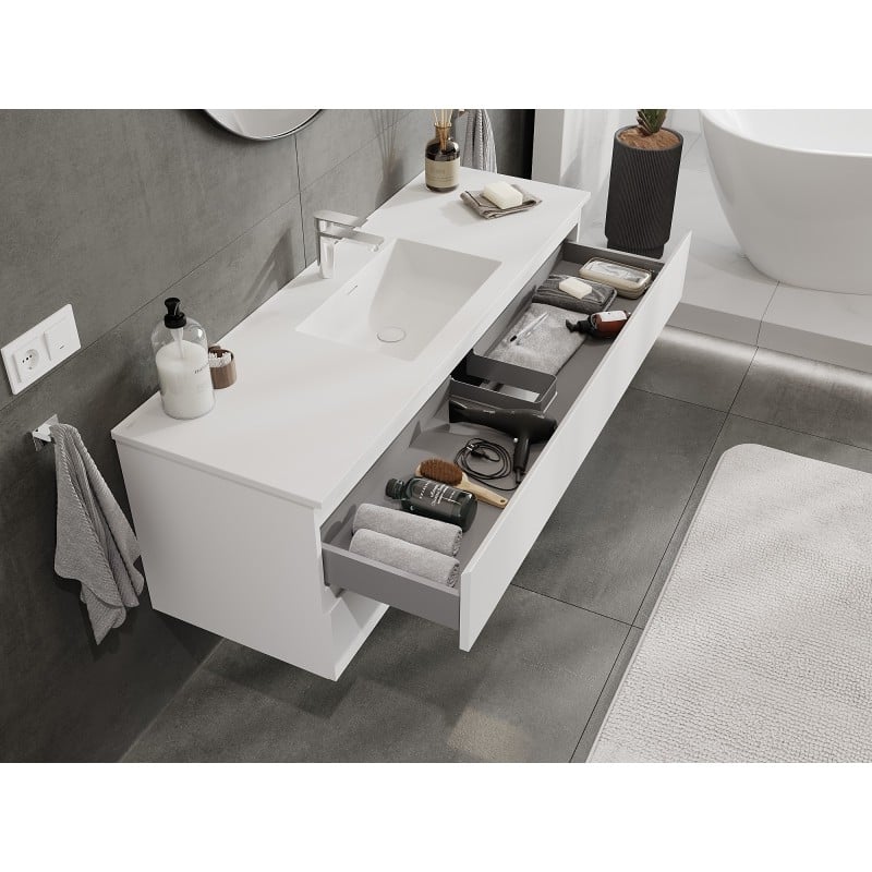 Mexen Orio Badezimmer-Schrank 140 cm mit Waschbecken Otis, 2 Schubladen, weiß matt - 91A10-14047-2-BFF01-W18M01