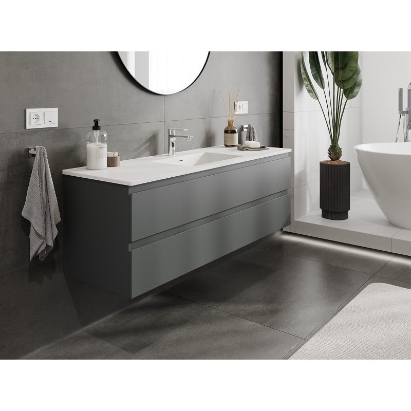 Mexen Orio Badezimmerschrank 140 cm mit Waschbecken Otis, 2 Schubladen, Graphit matt/Weiß matt - 91A10-14047-2-BFF66-W18M01