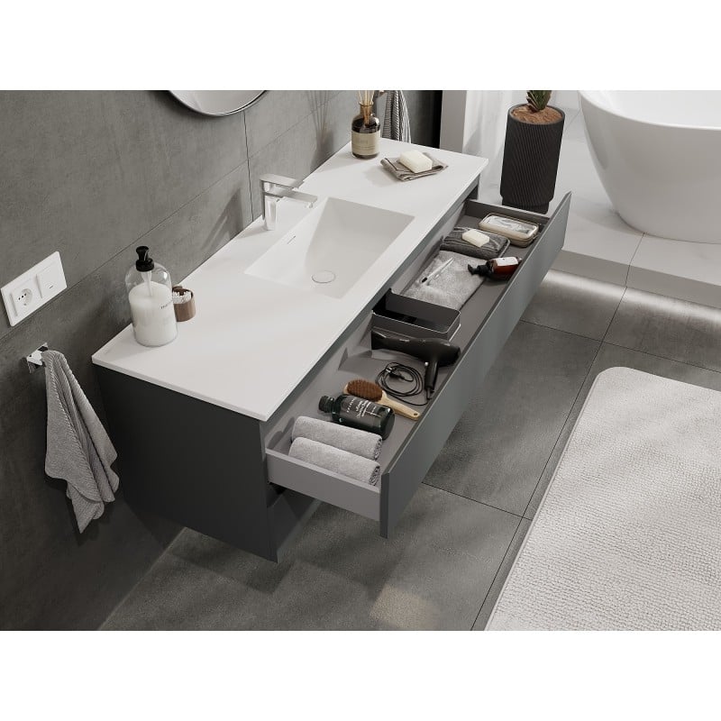 Mexen Orio Badezimmerschrank 140 cm mit Waschbecken Otis, 2 Schubladen, Graphit matt/Weiß matt - 91A10-14047-2-BFF66-W18M01