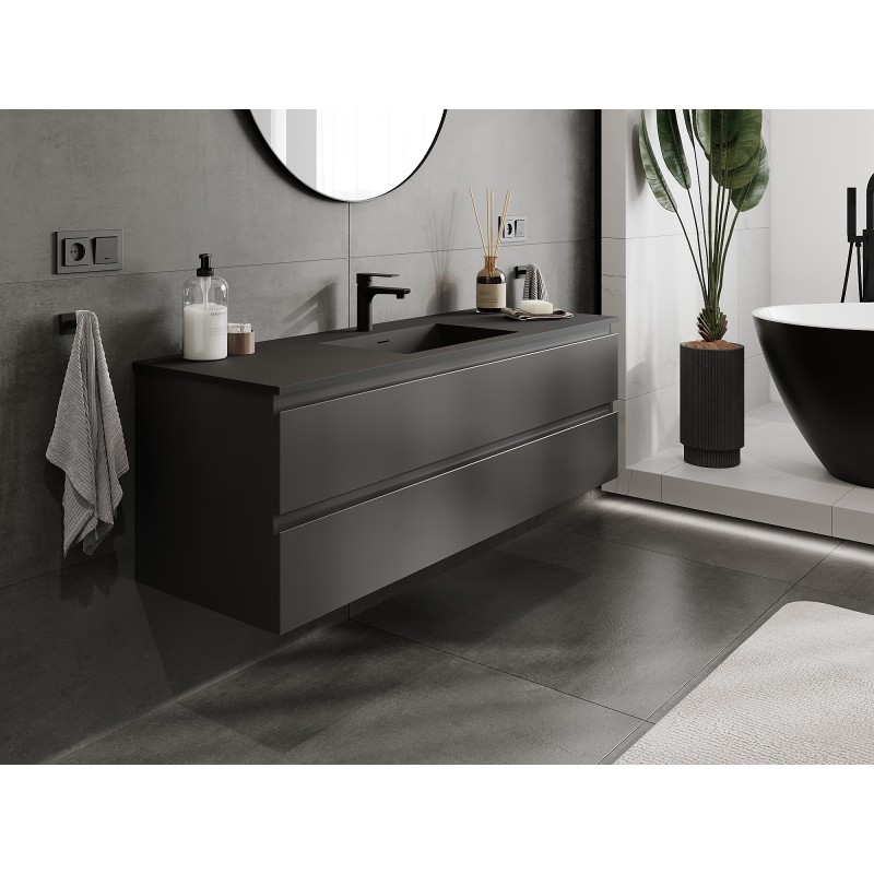 Mexen Orio Badezimmerschrank 140 cm mit Waschbecken Otis, 2 Schubladen, Schwarz Matt - 91A10-14047-2-BFF71-W18M71