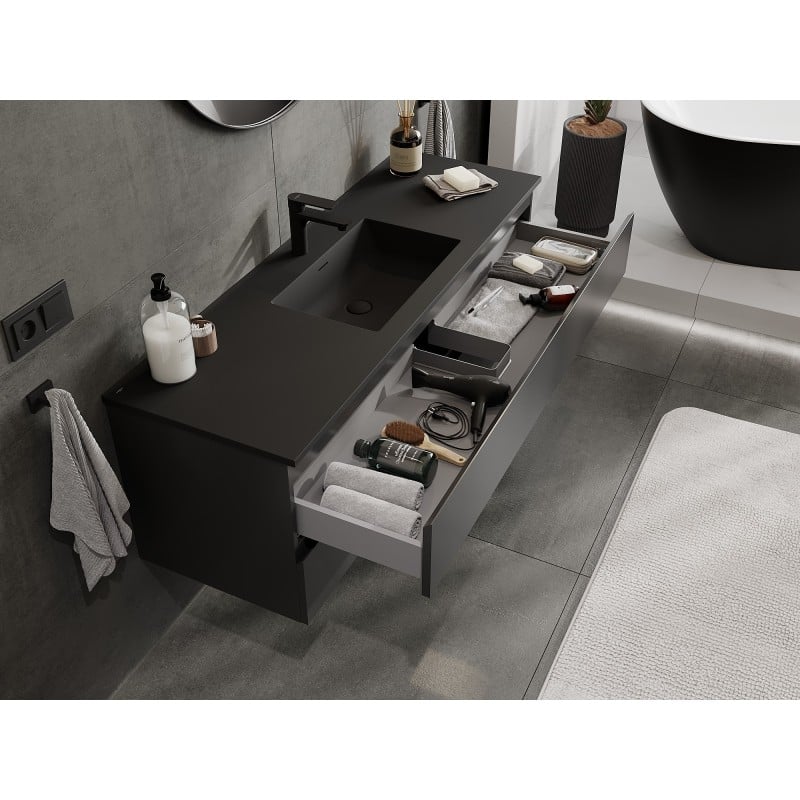 Mexen Orio Badezimmerschrank 140 cm mit Waschbecken Otis, 2 Schubladen, Schwarz Matt - 91A10-14047-2-BFF71-W18M71