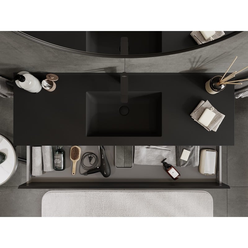 Mexen Orio Badezimmerschrank 140 cm mit Waschbecken Otis, 2 Schubladen, Schwarz Matt - 91A10-14047-2-BFF71-W18M71