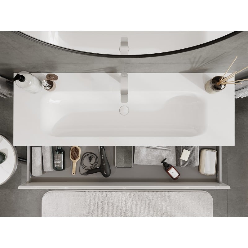 Mexen Orio Badezimmerunterschrank 140 cm mit Waschbecken Vela, 2 Schubladen, weiß glänzend - 91A10-14047-2-BFF00-W23M00