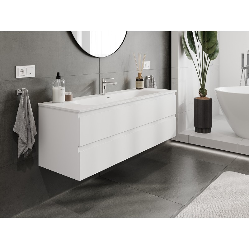 Mexen Orio Badezimmerschrank 140 cm mit Waschbecken Vela, 2 Schubladen, weiß matt - 91A10-14047-2-BFF01-W23M01