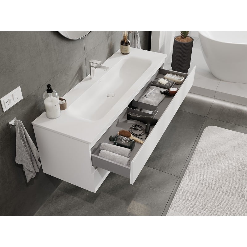 Mexen Orio Badezimmerschrank 140 cm mit Waschbecken Vela, 2 Schubladen, weiß matt - 91A10-14047-2-BFF01-W23M01