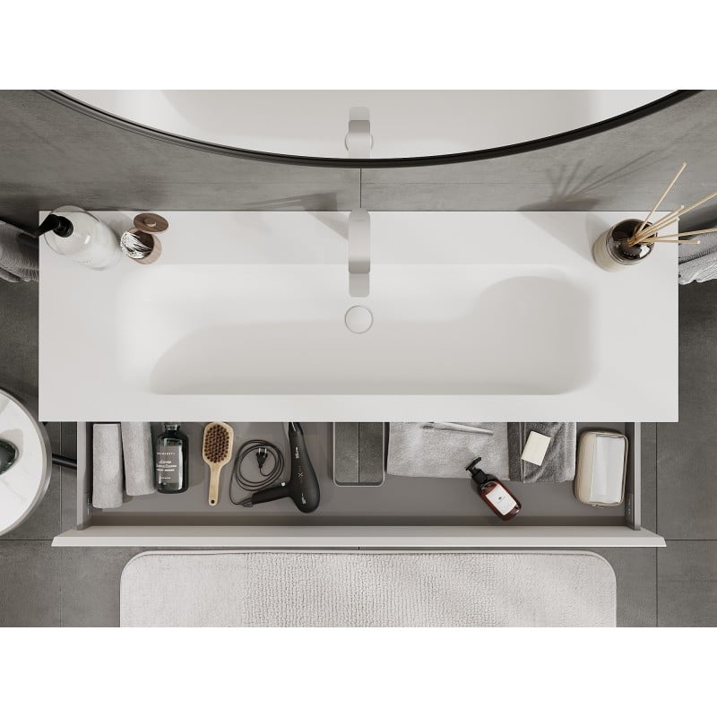 Mexen Orio Badezimmerschrank 140 cm mit Waschbecken Vela, 2 Schubladen, weiß matt - 91A10-14047-2-BFF01-W23M01