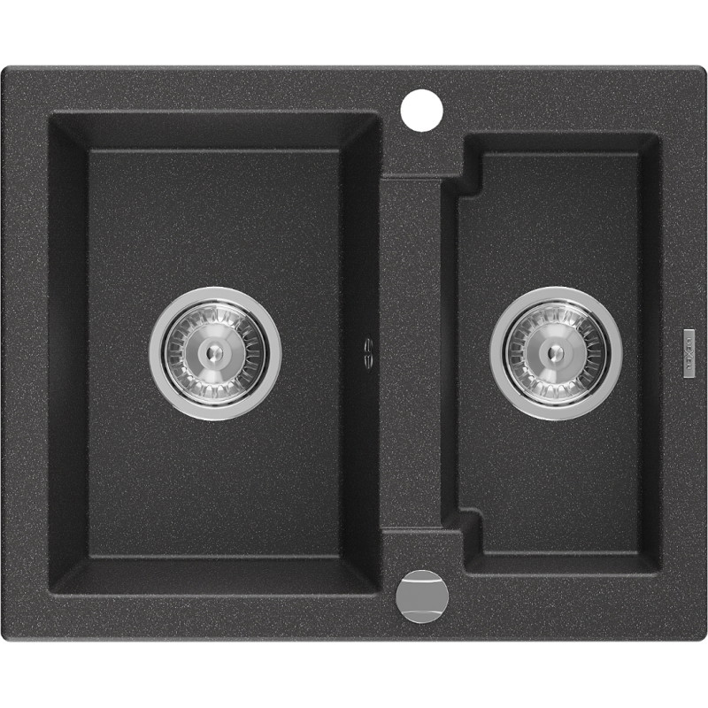 Mexen Carlos 1,5-Kammer-Granitschwimmbad 582 x 475 mm, schwarz gefleckt, Chromsiphon - 6518581500-76