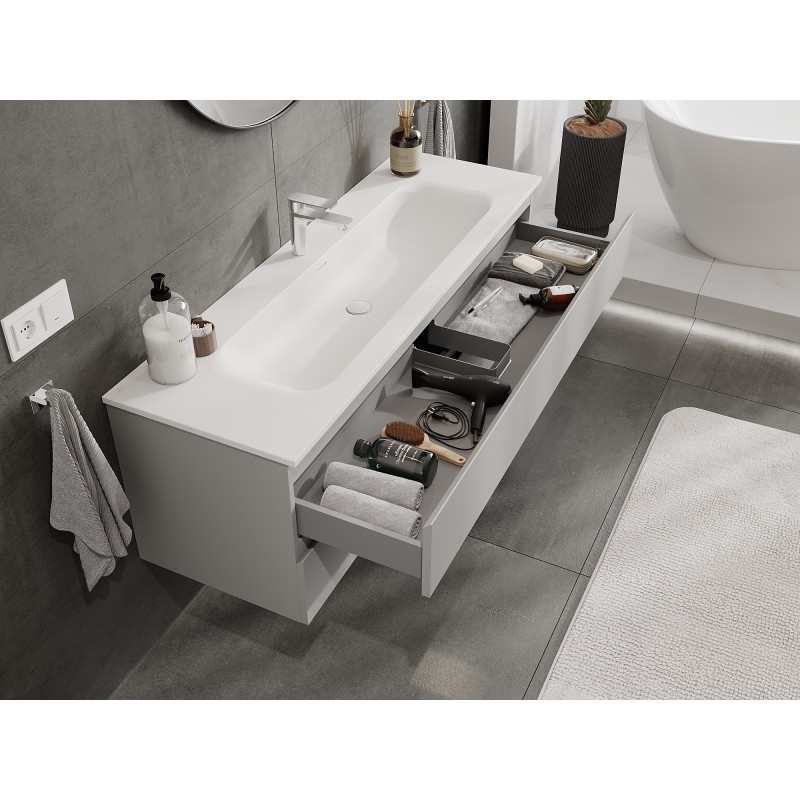 Mexen Orio Badezimmerschrank 140 cm mit Waschbecken Vela, 2 Schubladen, grau matt/weiß matt - 91A10-14047-2-BFF62-W23M01